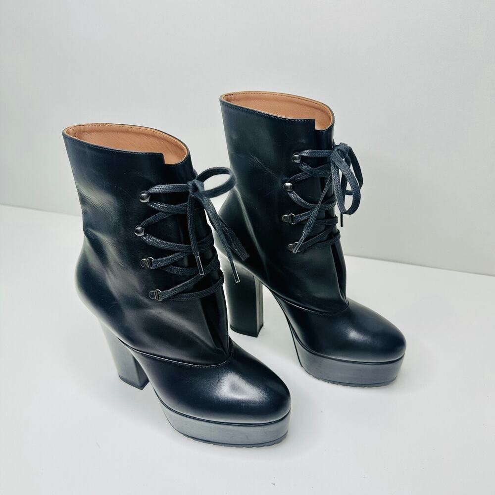 NWOB Alaia Trekk Booties 37.5 US 7.5 Black Leather Lace Up Platform Ankle Boots - Picture 6 of 14